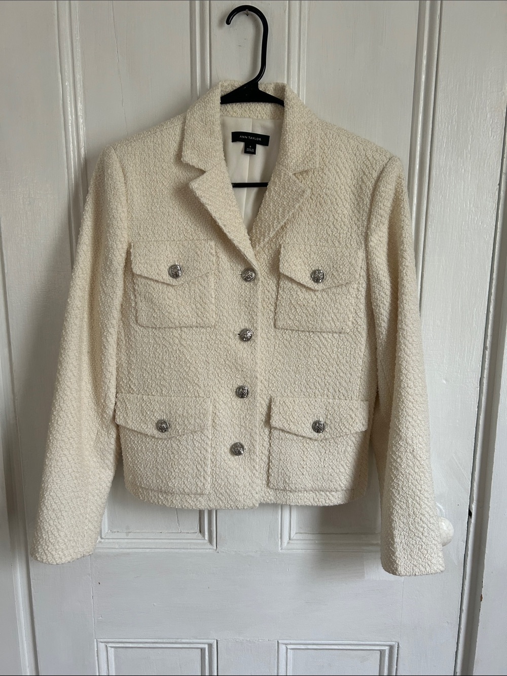 Ann Taylor Ivory Bouclé Blazer with Decorative Buttons